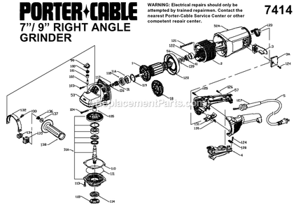 Page A Diagram and Parts List for 7414 Type 1 Porter Cable Sander Grinder